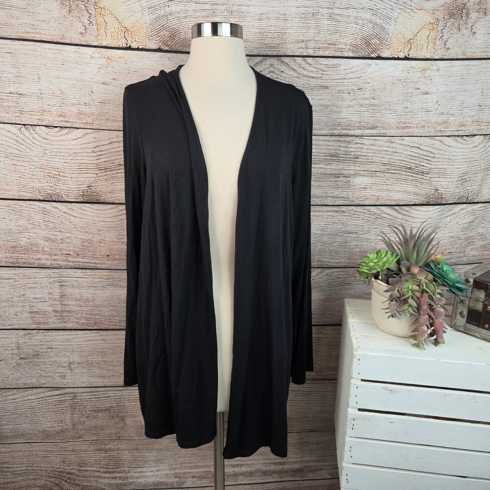 J. Jill Wearever Black Open Front Cardigan Cinched Back Waist Size Large